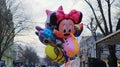 Children`s colorful balloons with the image of cartoon characters