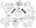 Children`s coloring book cute funny dinosaurs of different types Royalty Free Stock Photo