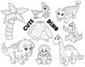 Children`s coloring book cute funny dinosaurs of different types Royalty Free Stock Photo