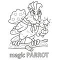 Children`s coloring book parrot wizard. Royalty Free Stock Photo