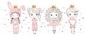 Children s coloring book with set of cute characters. A linear doodle sketch, a ballerina, a boy in shorts, a girl in