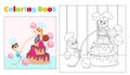 Children\'s coloring boy and girl in chef\'s hats near the cake and sweets. Coloring page for children. Royalty Free Stock Photo