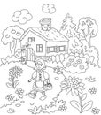 Children`s coloring, Charles Perrault`s fairy tale, Little Red Riding Hood, coloring for children