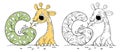 Children\'s coloring page alphabet - Letter G - Happy Giraffe eating leaves. ABC coloring book for kids with cute animals. Royalty Free Stock Photo