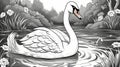 Children\'s coloring with a swan, black and white graphics with a curly pattern. Royalty Free Stock Photo