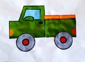 Children`s creative paper applique in the form of a truck