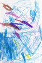 Scribbles. Real drawing of a small child. Drawing by felt-tip pens.
