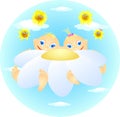 Children`s day / children peeking out for chamomile to international children`s day /