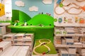 Children`s department with toys and design products for kids in large IKEA store with furniture, decor