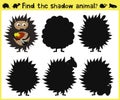 Children's developing game to find the appropriate shade of the forest hedgehog. Vector