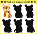 Children's developing game to find an appropriate shadow animal fun baby Jaguar. Vector