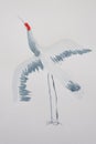 children\'s diy watercolor drawing on textured paper - gray crane stands with its wings