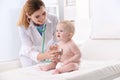 Children`s doctor examining baby with stethoscope Royalty Free Stock Photo