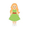 Doll of a little girl in a green dress on a white background