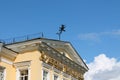 Kind guard on the roof of the children`s theater `On the Neva`. St. Petersburg.