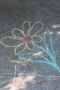 Children`s drawing chalk on asphalt
