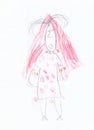 Children`s drawing of mom in pencil. Picture of mother portrait for women`s day celebration.