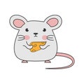 Children`s drawing of a mouse with cheese. Simple vector illustration