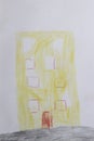 Children`s drawing of multi-storey building drawn in pencils