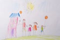 Children`s drawing My Happy Family . The concept of child psychology.