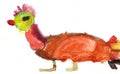 drawing with paints - chicken, children\'s creativity Kindergarten and craft school. The child drew a chicken