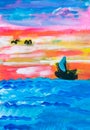 Children`s drawing with paints. Watercolor drawing. Royalty Free Stock Photo