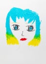 Children`s drawing - a portrait of a young girl Royalty Free Stock Photo