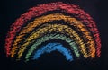 Children`s drawing of a rainbow with colorful chalk on a black rough background Royalty Free Stock Photo