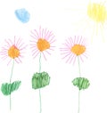 children`s drawing of red flowers
