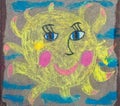 Children's drawing of sun with chalk