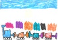 children\'s drawing of a train with carriages