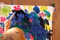 Children`s drawing water color paints and brush Royalty Free Stock Photo