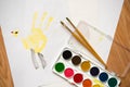 Children`s drawing water color paints on a paper Royalty Free Stock Photo