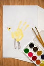 Children`s drawing water color paints on a paper Royalty Free Stock Photo