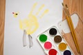 Children`s drawing water color paints on a paper Royalty Free Stock Photo