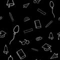 Children`s drawings in white chalk on a black background. Seamless background Royalty Free Stock Photo