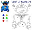 Children`s educational game. coloring by numbers. robot flying blue. children`s coloring book.