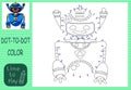 Children`s educational game. connect the dots by numbers. blue flying robot. coloring.