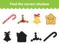 Children s educational game, find correct shadow silhouette. Royalty Free Stock Photo