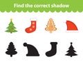 Children s educational game, find correct shadow silhouette. Vector illustration Royalty Free Stock Photo