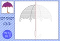 Children`s educational game. handwriting training. coloring book. circle the lines by points. colored umbrellas.