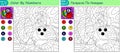 Children`s educational tasks, games. puzzle. coloring by numbers. Christmas tree