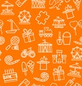 Children`s entertainment and leisure, background, seamless, contour, orange.