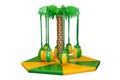 Children`s entertainment playground, recreation park. Place for children`s games. Kids carousels, swings, in form palm tree, und Royalty Free Stock Photo
