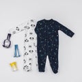 Children`s Fashion - Newborn Baby Pajama Set; Photo In Neutral Background