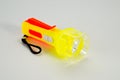 Children`s flashlight bright plastic with LED. Background for children`s toys