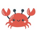 Children's flat vector illustration on white background. Cute red crab Royalty Free Stock Photo