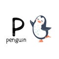 Children's font. Letter P. Cute cartoon penguin. Royalty Free Stock Photo