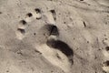 Children`s footprint in the sand