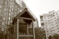 Children`s gazebo in the courtyard of multi-storey buildings